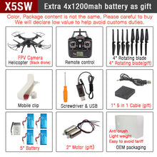 SYMA X5SW FPV RC Quadcopter Drone with WIFI Camera hd 2.4G 6-Axis Dron RC Helicopter Toys With Full Capacity 5 Battery VS H8C