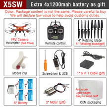 SYMA X5SW FPV RC Quadcopter Drone with WIFI Camera hd 2.4G 6-Axis Dron RC Helicopter Toys With Full Capacity 5 Battery VS H8C